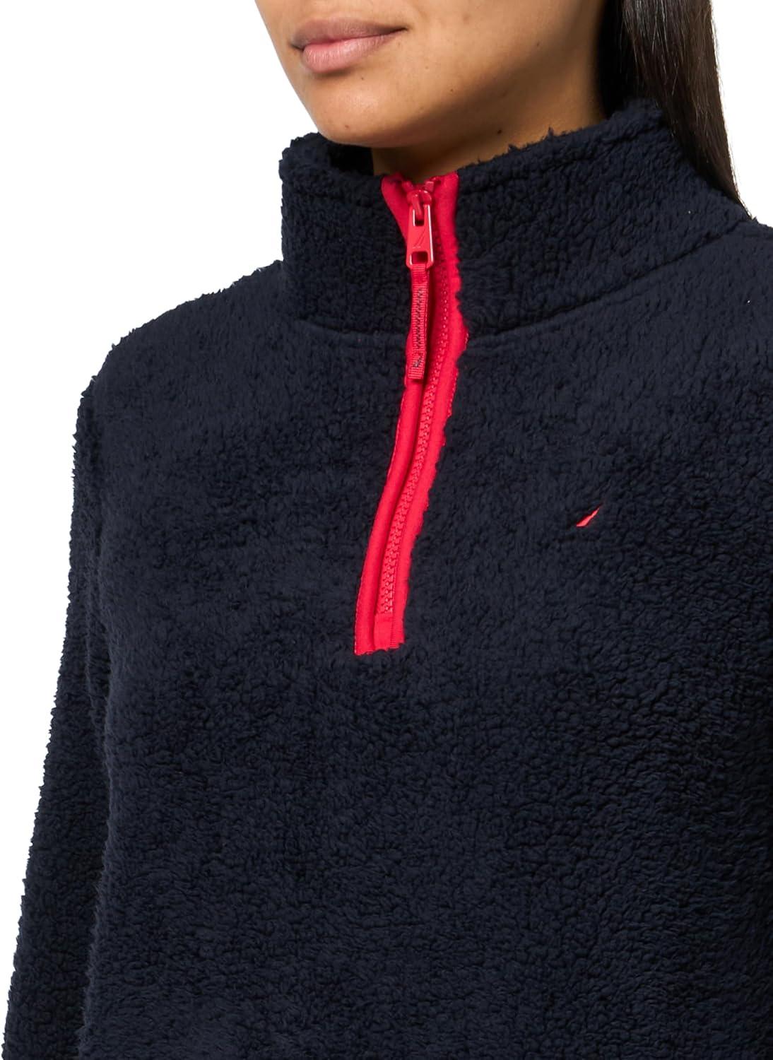 imageNautica Womens Mockneck Fleece Sweater PulloverNight Sky