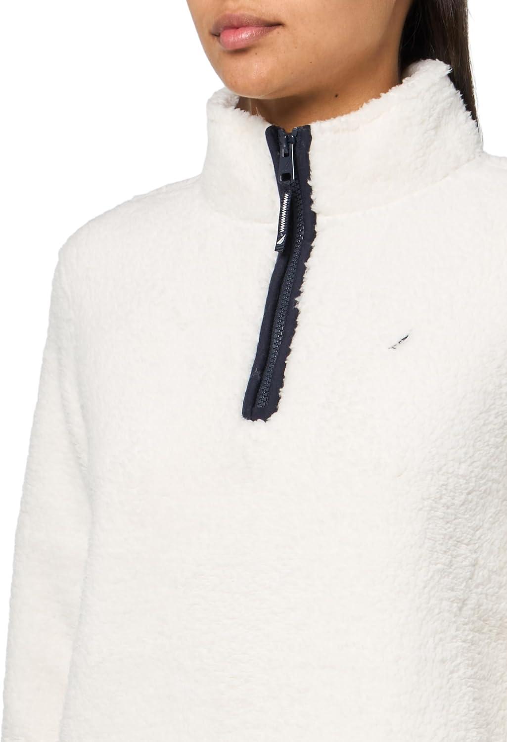 imageNautica Womens Mockneck Fleece Sweater PulloverSoft Ivory