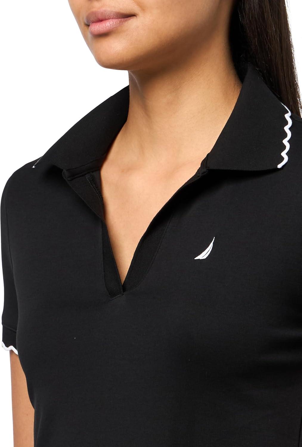 imageNautica Womens Polo Scalloped Short Sleeve Scalloped PoloBlack