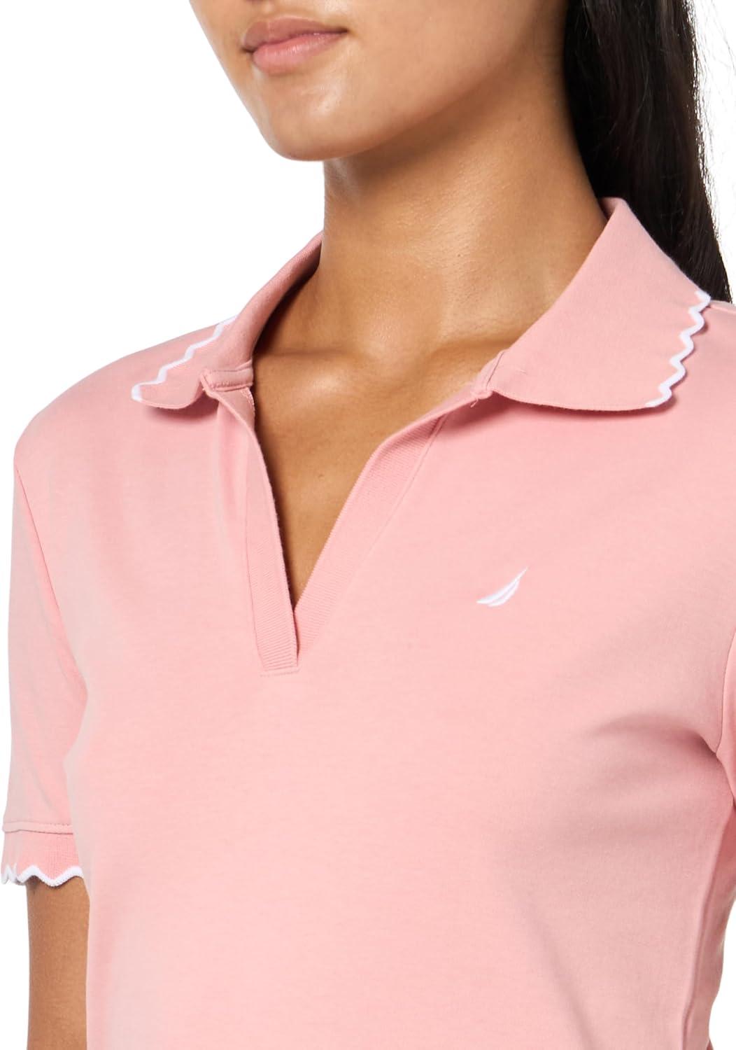 imageNautica Womens Polo Scalloped Short Sleeve Scalloped PoloBridal Rose