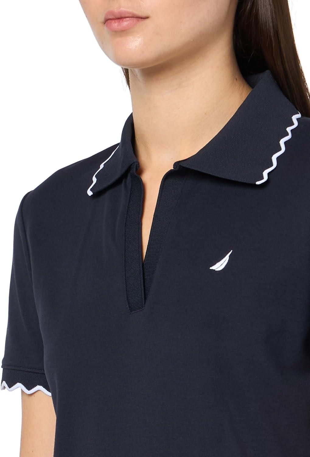 imageNautica Womens Polo Scalloped Short Sleeve Scalloped PoloNight Sky