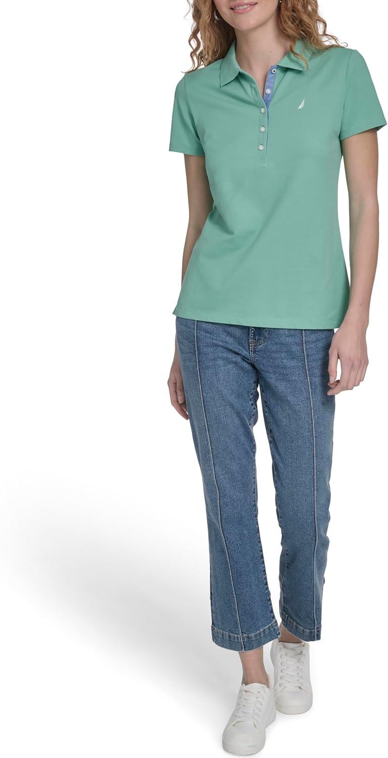 imageNautica Womens Polo Short Sleeve Button Placket PoloCrme De Menthe