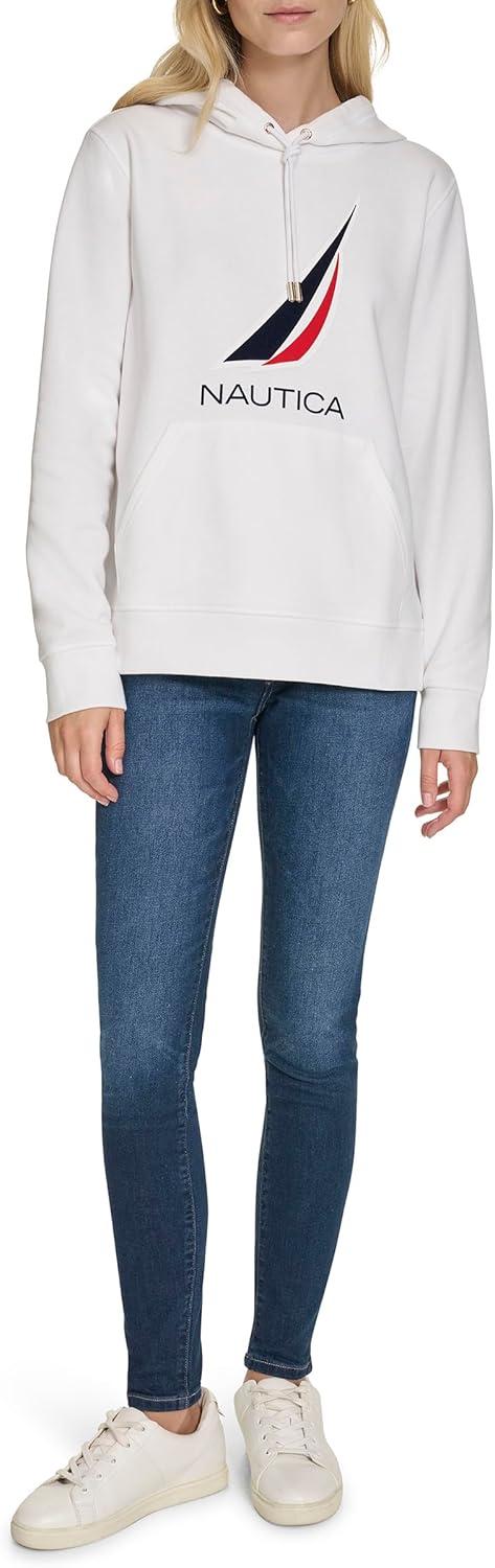 imageNautica Womens Pullover Logo Hoodie SweatshirtBright White