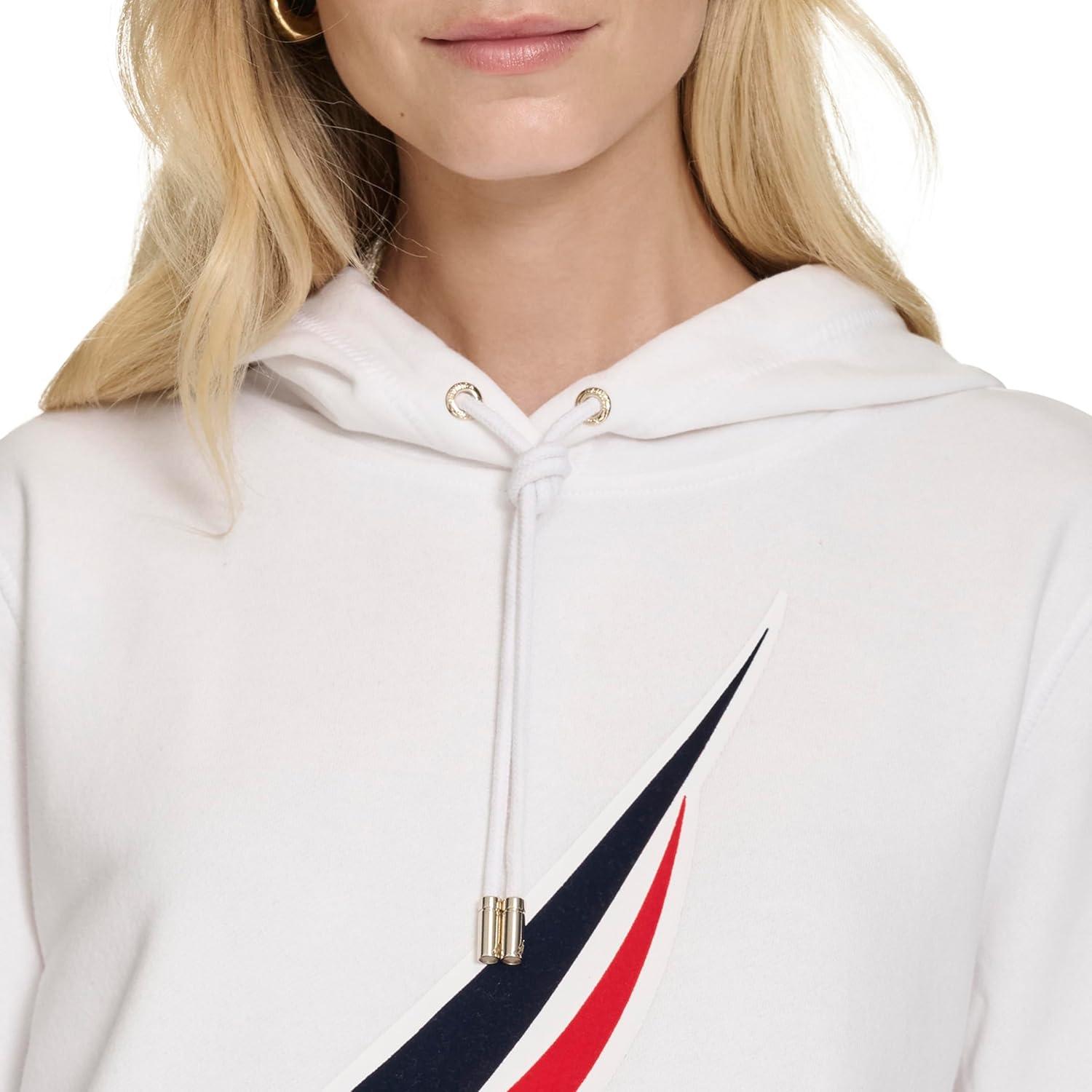 imageNautica Womens Pullover Logo Hoodie SweatshirtBright White