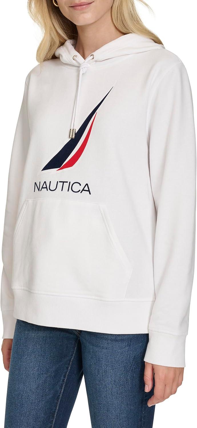 imageNautica Womens Pullover Logo Hoodie SweatshirtBright White