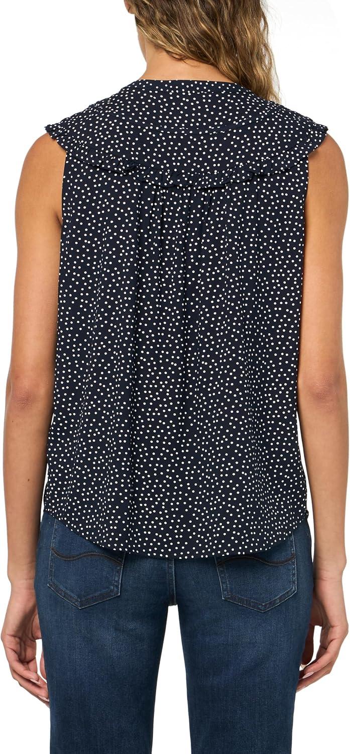 imageNautica Womens Ruffle Dot Sleeveless BlouseNight Sky Ivory
