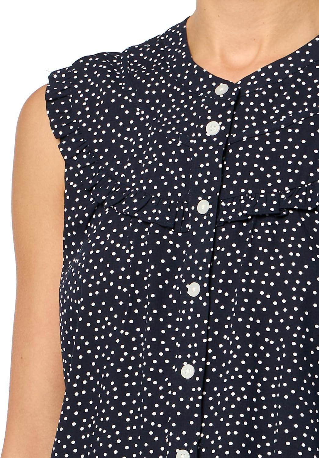 imageNautica Womens Ruffle Dot Sleeveless BlouseNight Sky Ivory
