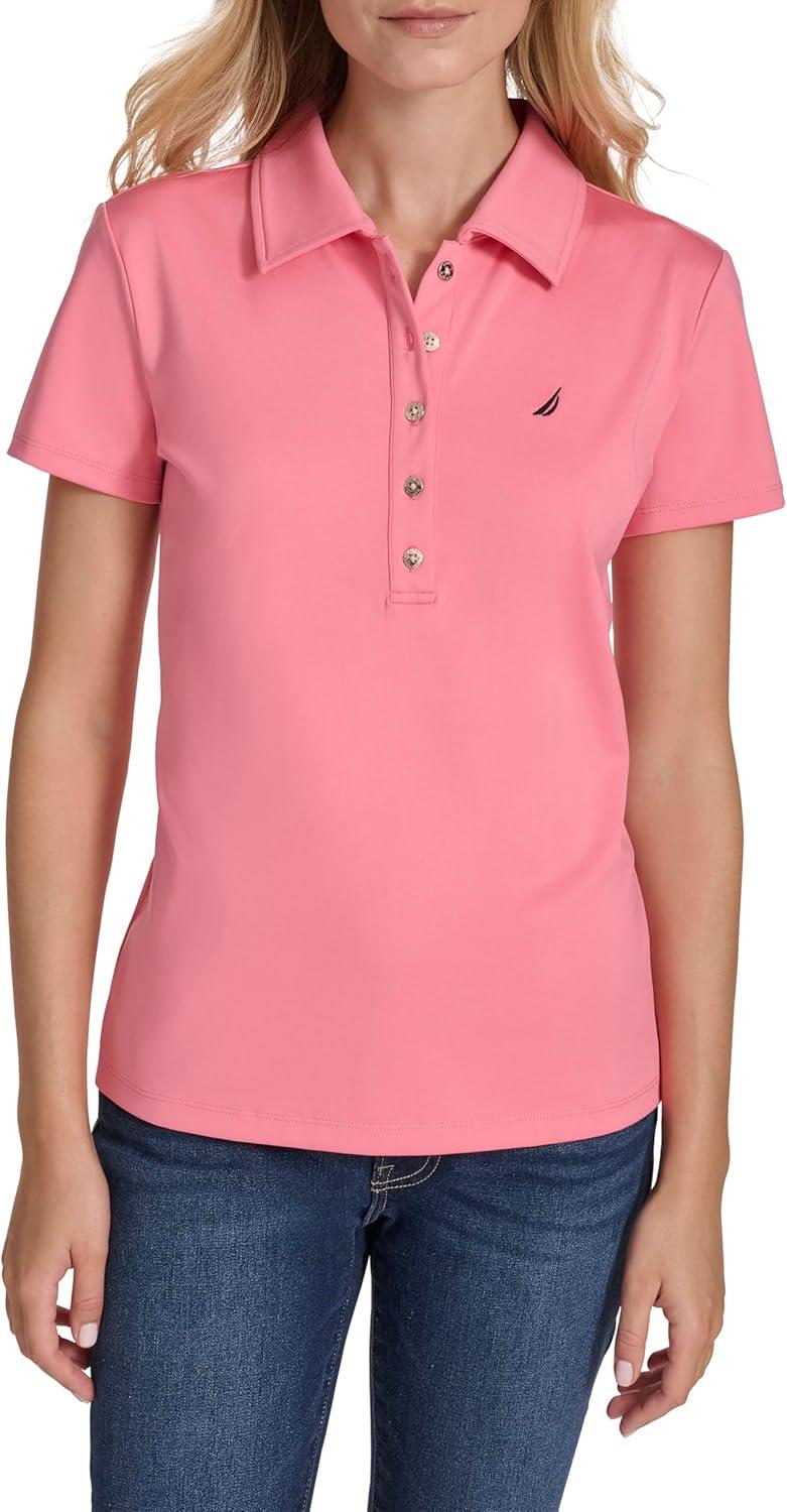 imageNautica Womens Short Sleeve Collared Cotton Interlock Soft Touch PoloConfetti