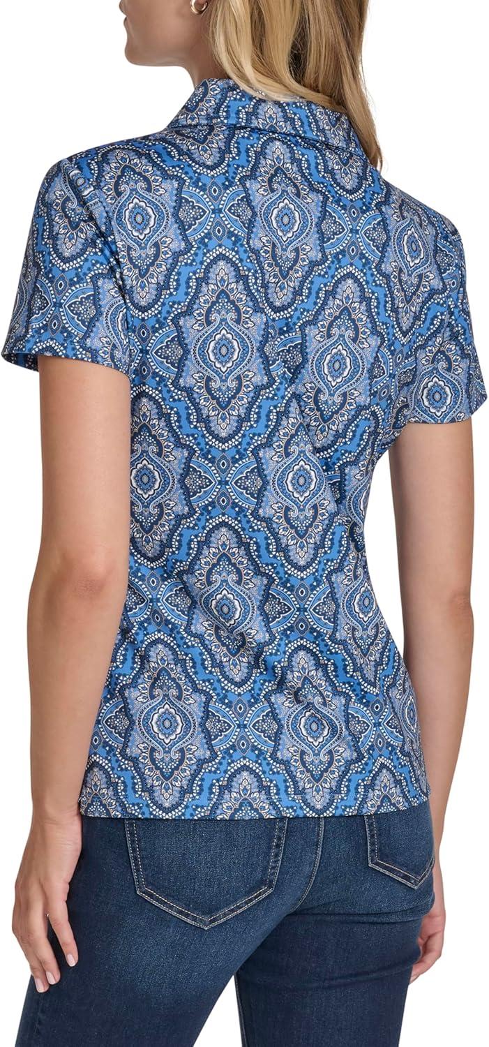 imageNautica Womens Short Sleeve Collared Cotton Interlock Soft Touch PoloFrench Blue Multi