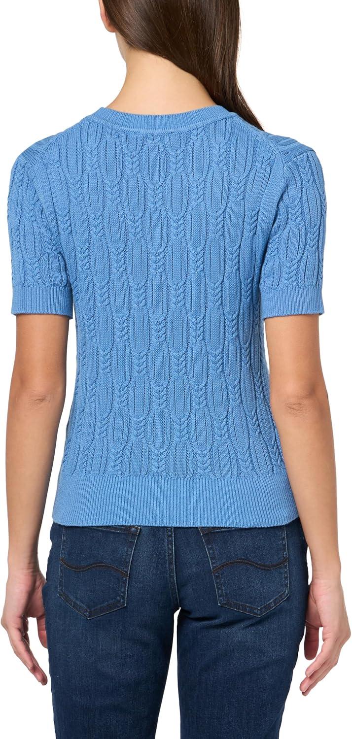 imageNautica Womens Short Sleeve Crew Neck Cable Solid SweaterBlue Haze