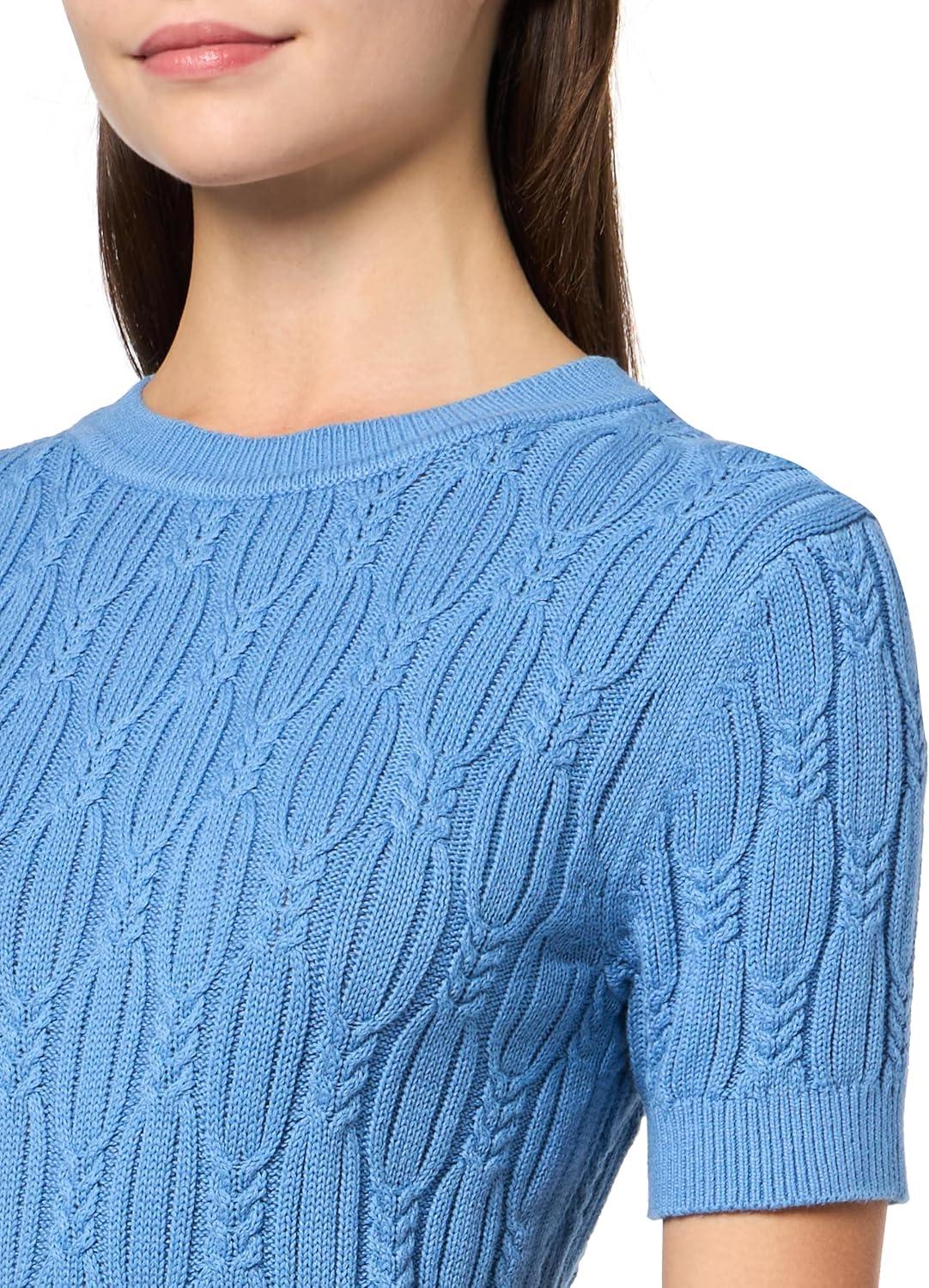 imageNautica Womens Short Sleeve Crew Neck Cable Solid SweaterBlue Haze