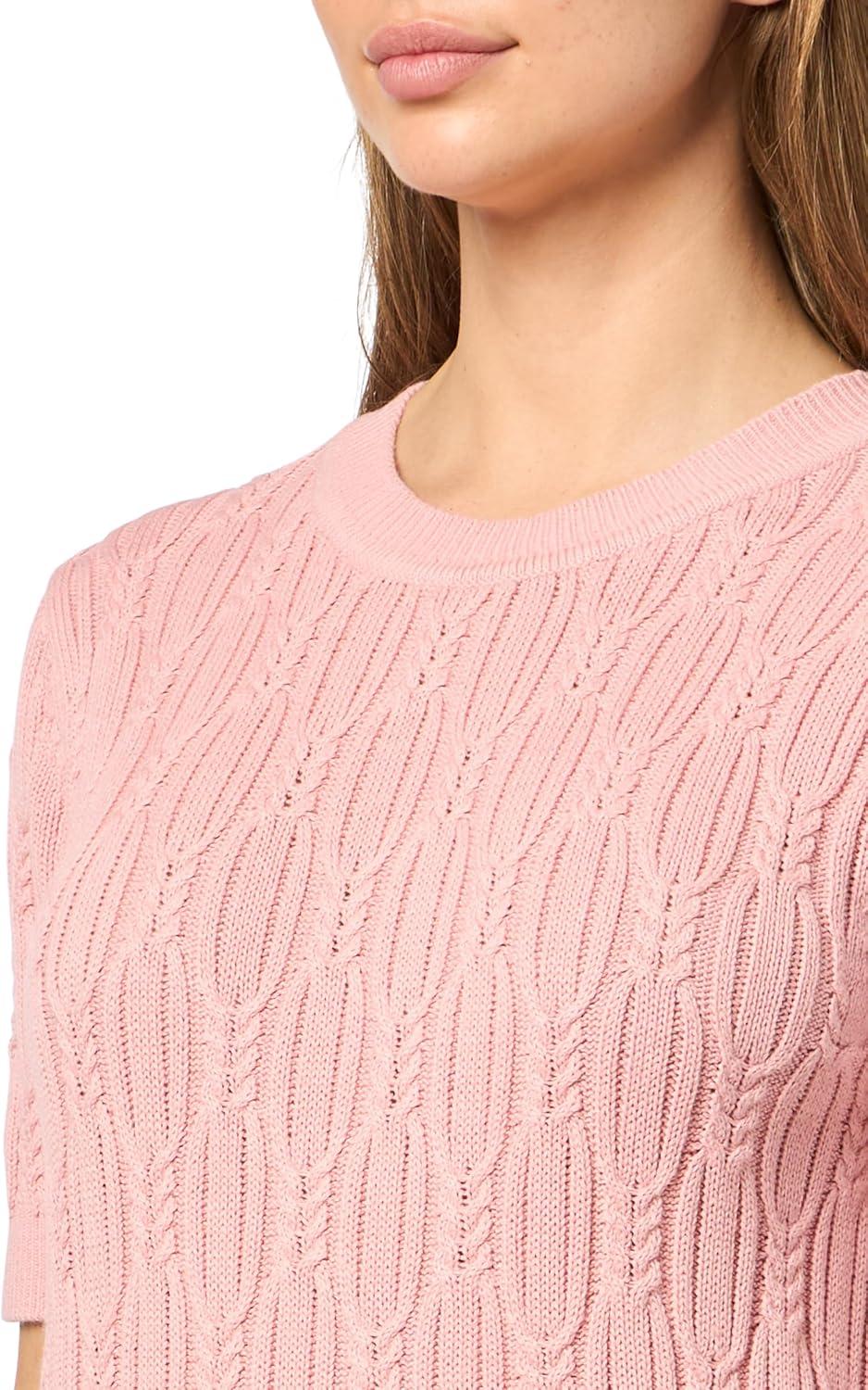 imageNautica Womens Short Sleeve Crew Neck Cable Solid SweaterBridal Rose