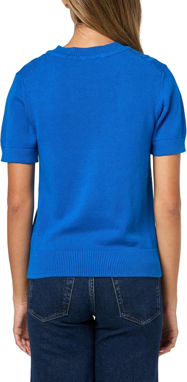 imageNautica Womens Short Sleeve Crew Neck Cable Solid SweaterCerulean