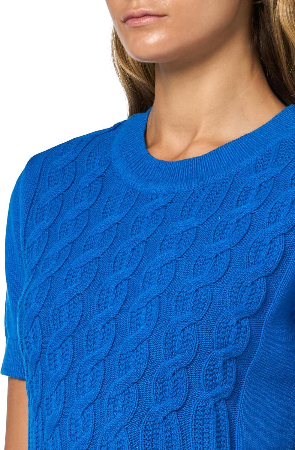 imageNautica Womens Short Sleeve Crew Neck Cable Solid SweaterCerulean
