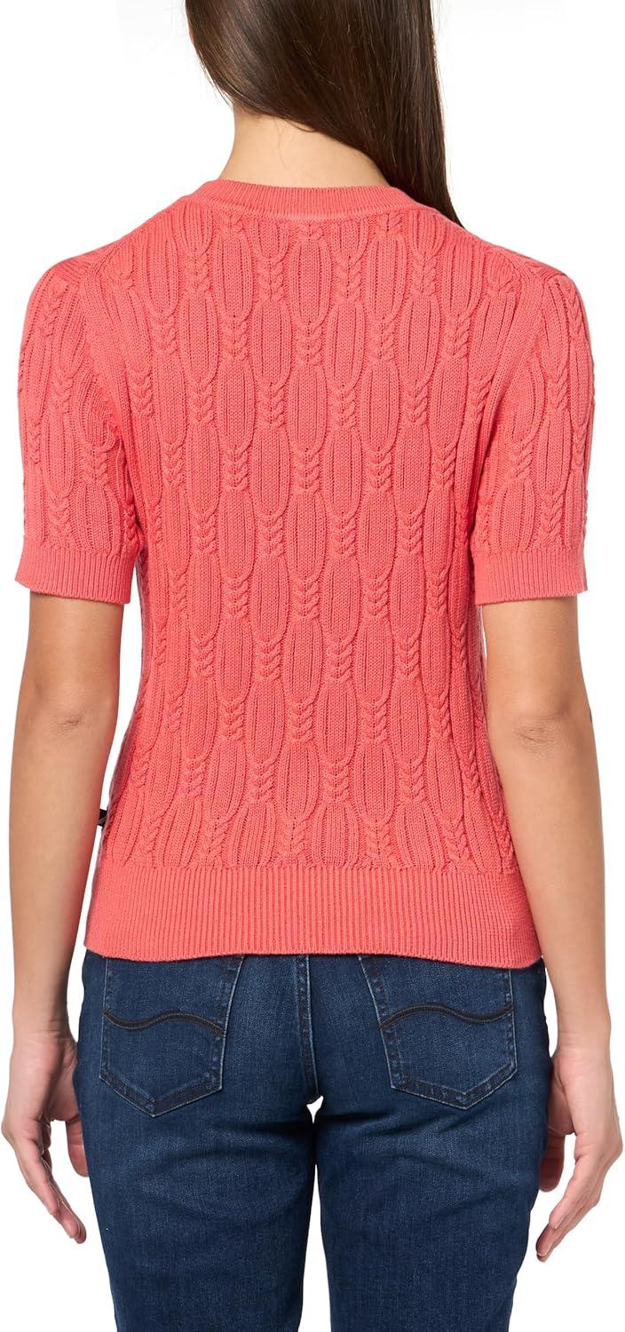 imageNautica Womens Short Sleeve Crew Neck Cable Solid SweaterCoralie