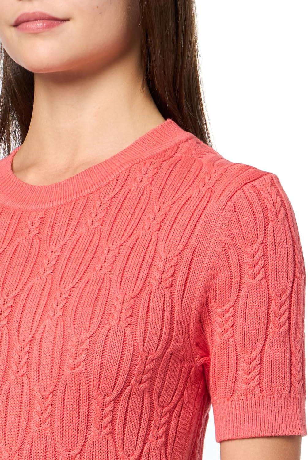 imageNautica Womens Short Sleeve Crew Neck Cable Solid SweaterCoralie