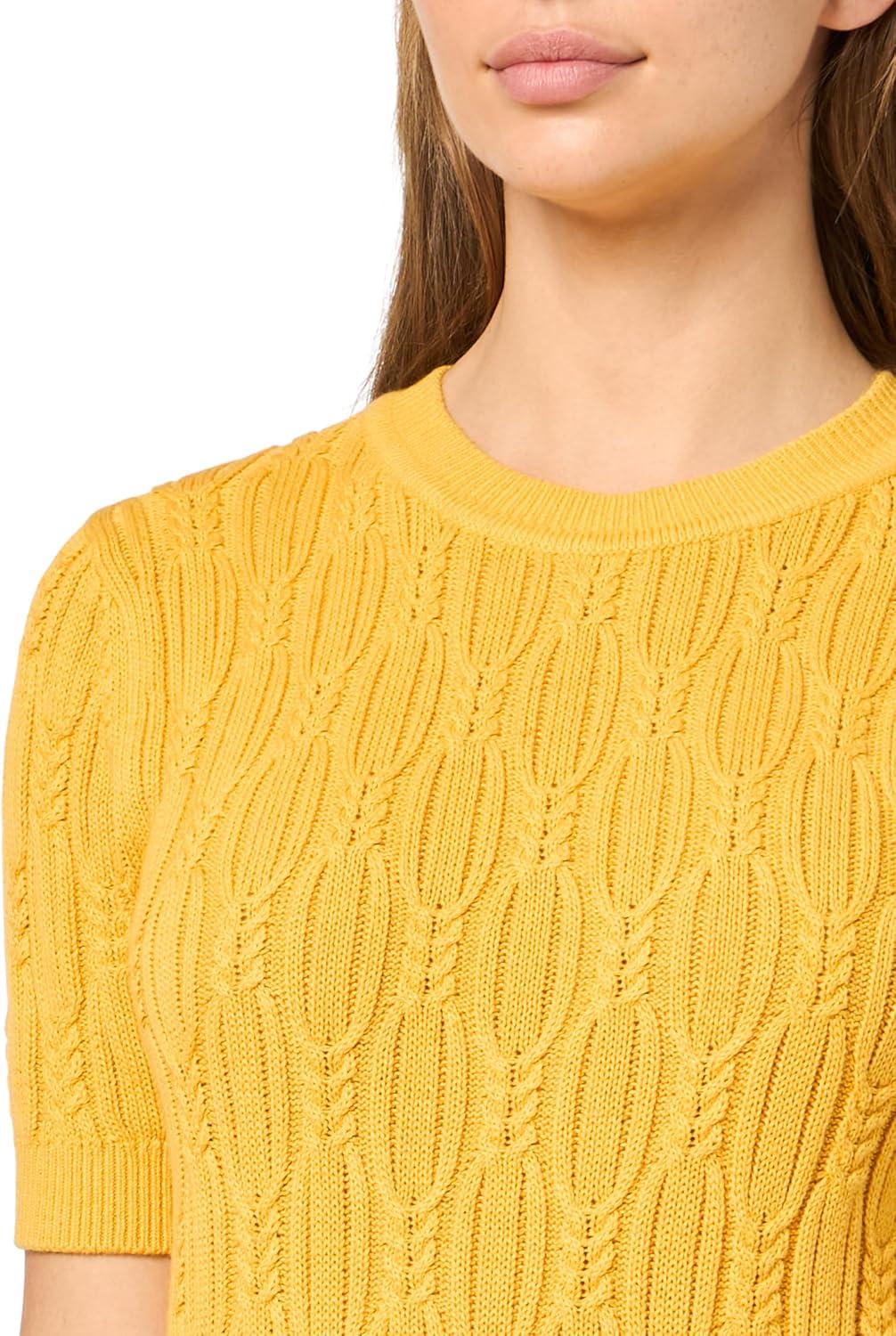 imageNautica Womens Short Sleeve Crew Neck Cable Solid SweaterDeep Maize