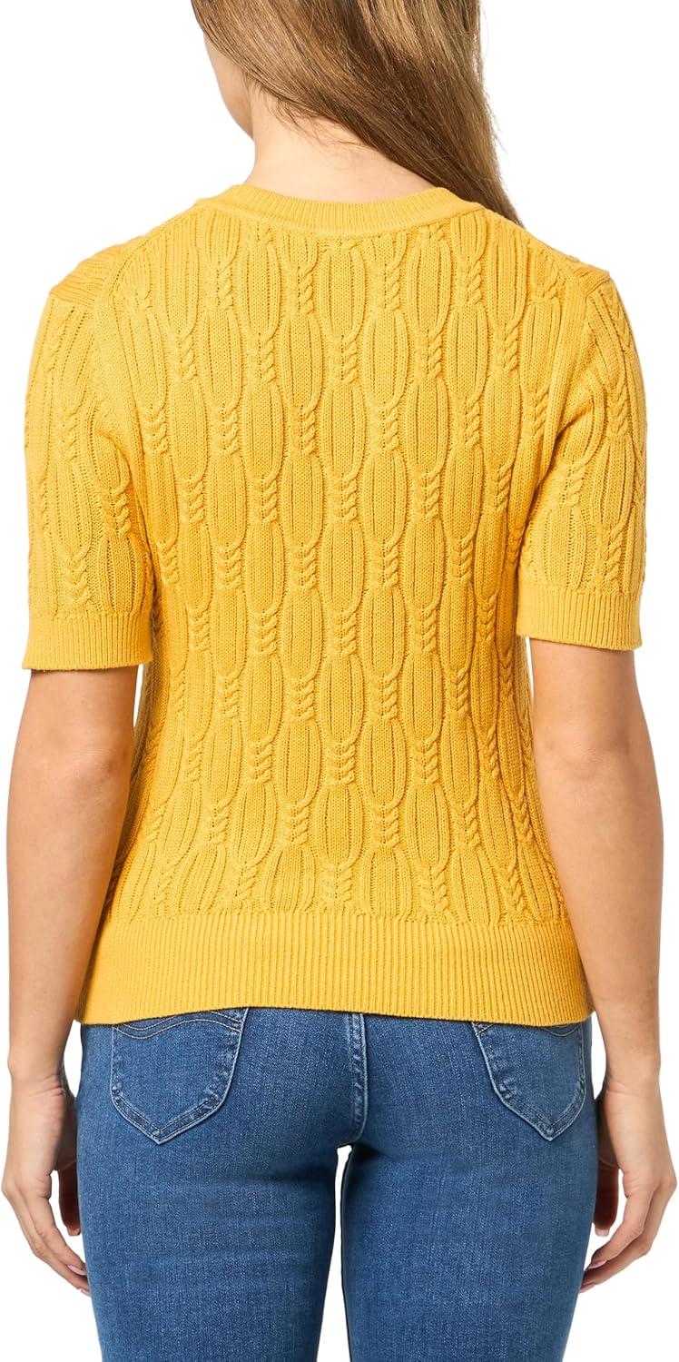 imageNautica Womens Short Sleeve Crew Neck Cable Solid SweaterDeep Maize