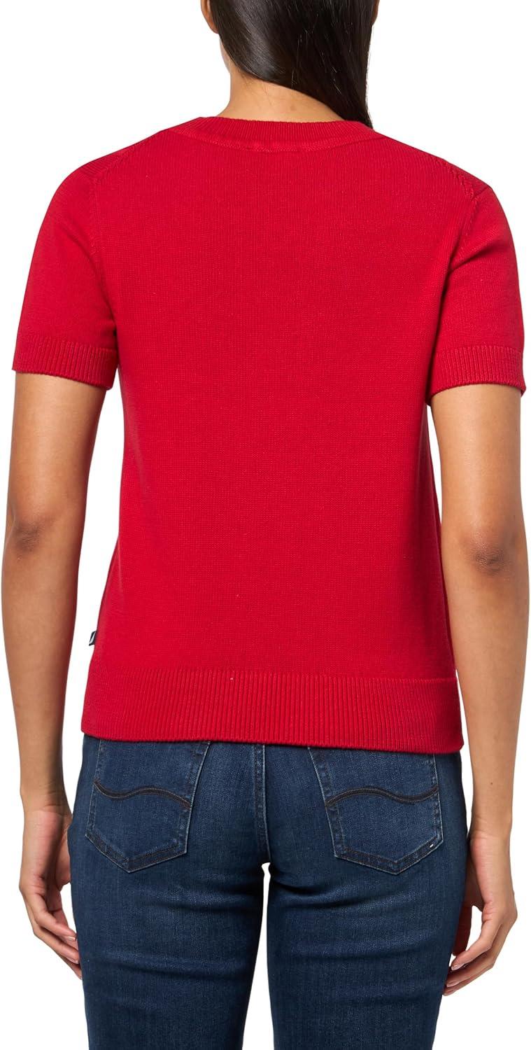 imageNautica Womens Short Sleeve Crew Neck Cable Solid SweaterHaute Red
