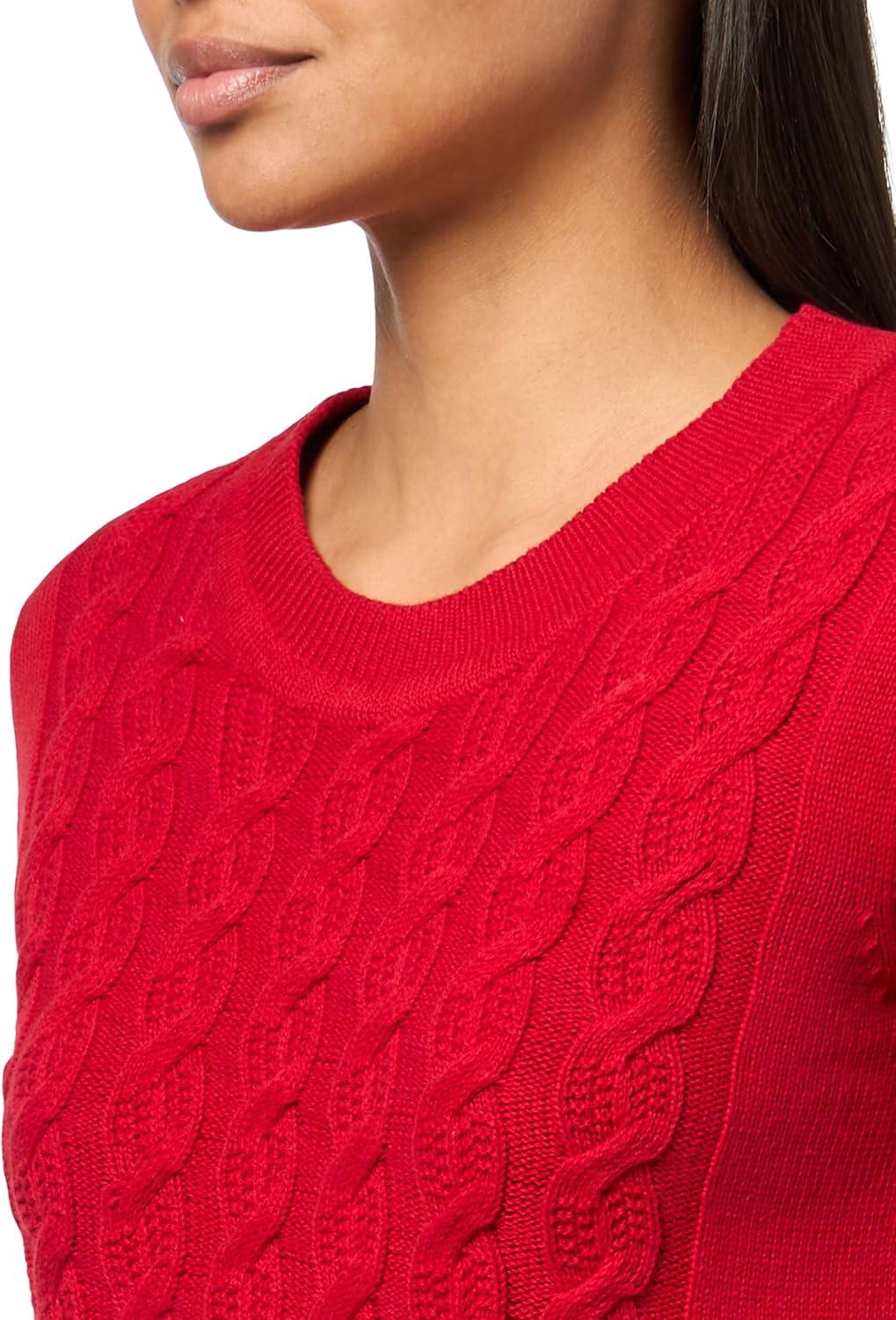 imageNautica Womens Short Sleeve Crew Neck Cable Solid SweaterHaute Red
