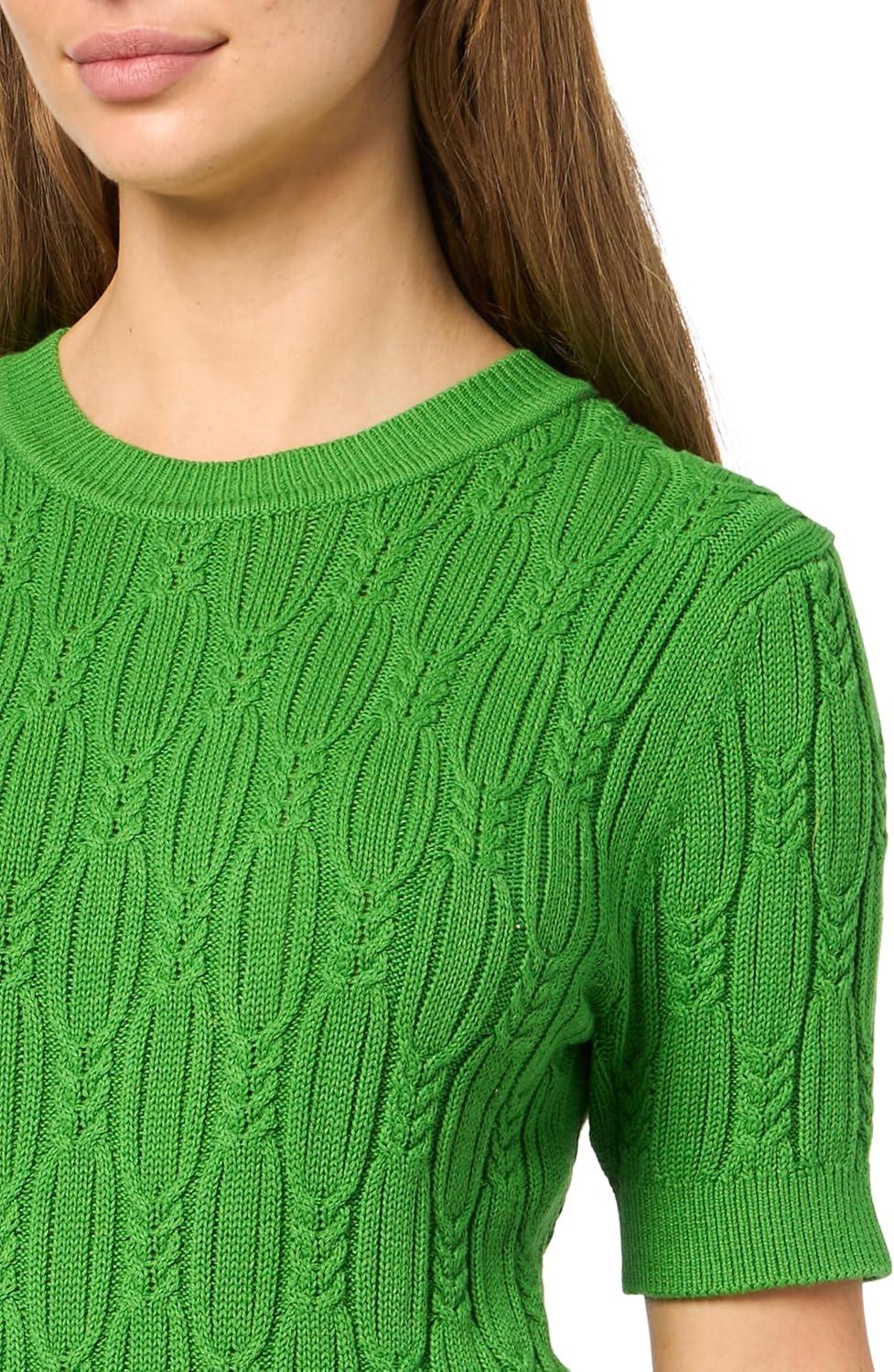 imageNautica Womens Short Sleeve Crew Neck Cable Solid SweaterNew Leaf