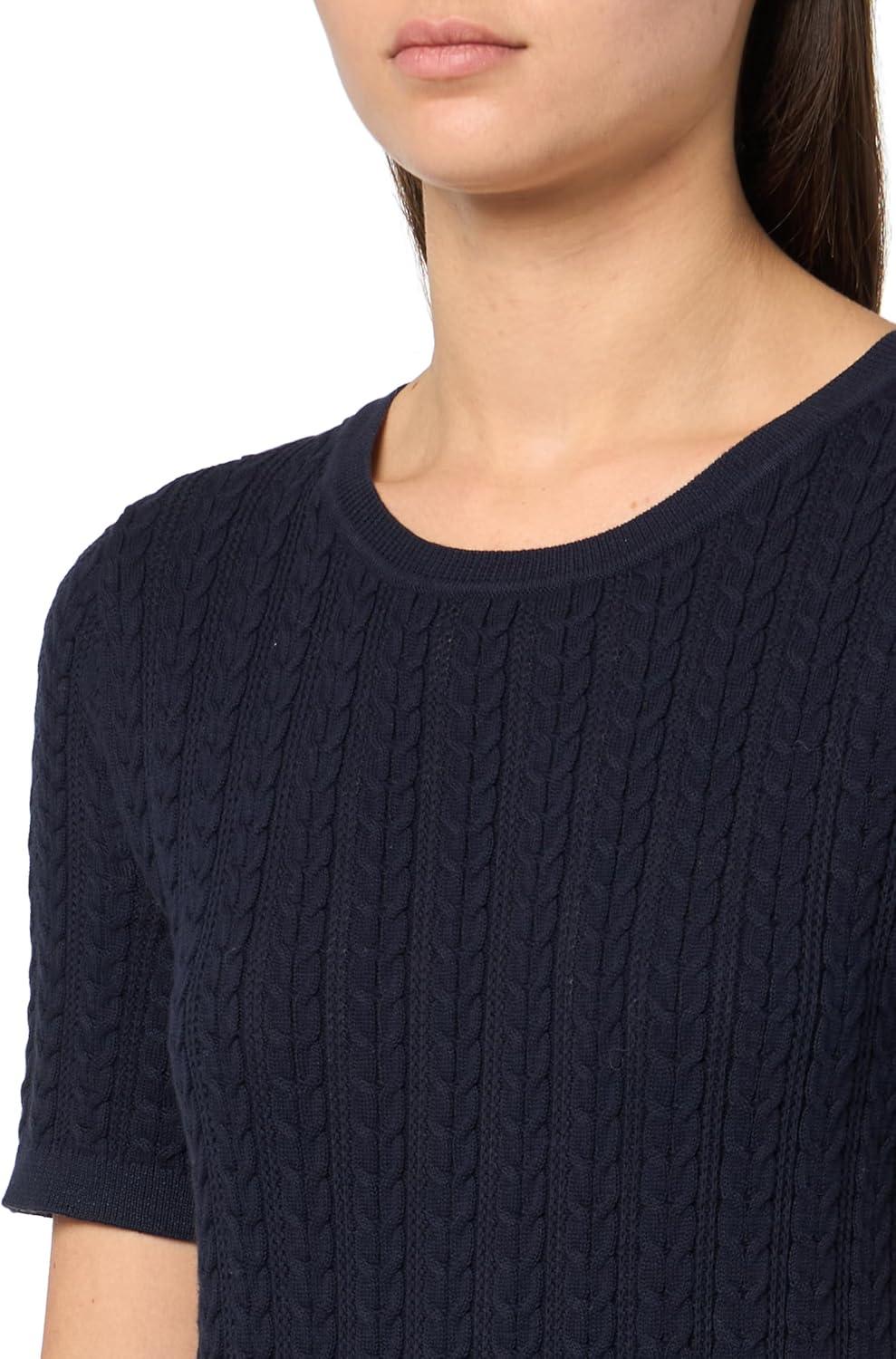 imageNautica Womens Short Sleeve Crew Neck Cable Solid SweaterNight Sky