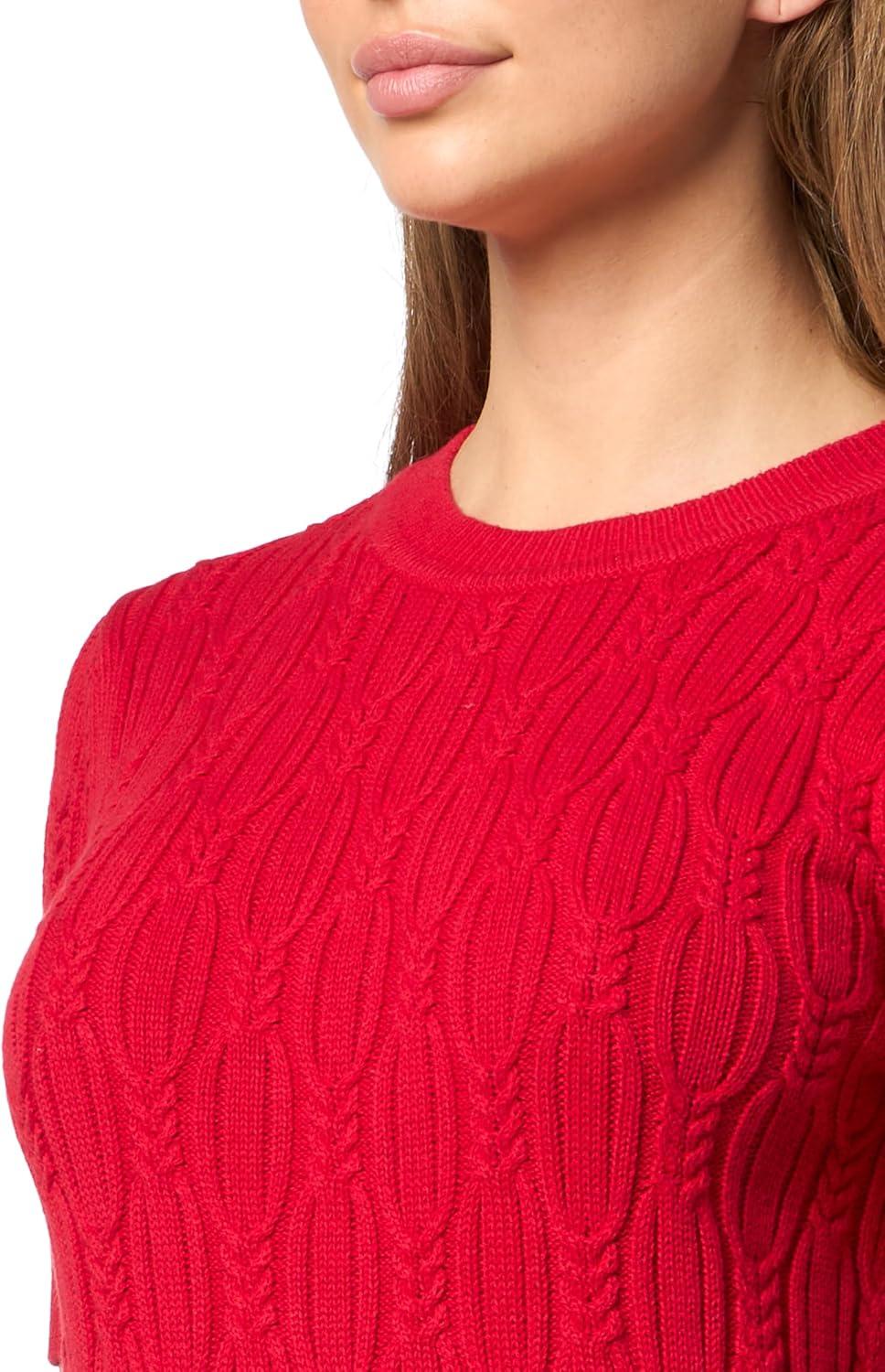 imageNautica Womens Short Sleeve Crew Neck Cable Solid SweaterScarlet