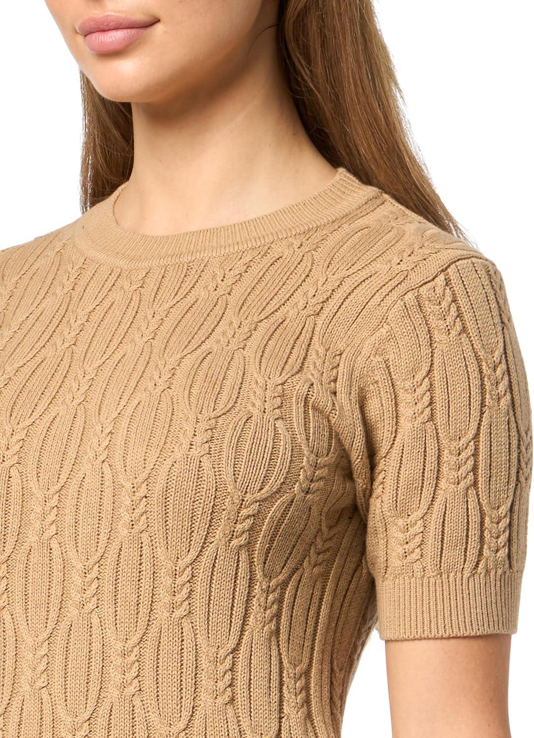 imageNautica Womens Short Sleeve Crew Neck Cable Solid SweaterTannin