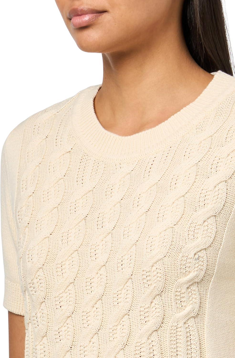 imageNautica Womens Short Sleeve Crew Neck Cable Solid SweaterWhite Swan