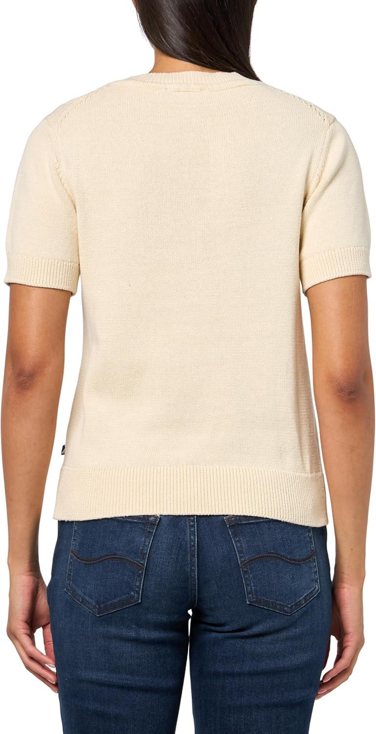 imageNautica Womens Short Sleeve Crew Neck Cable Solid SweaterWhite Swan