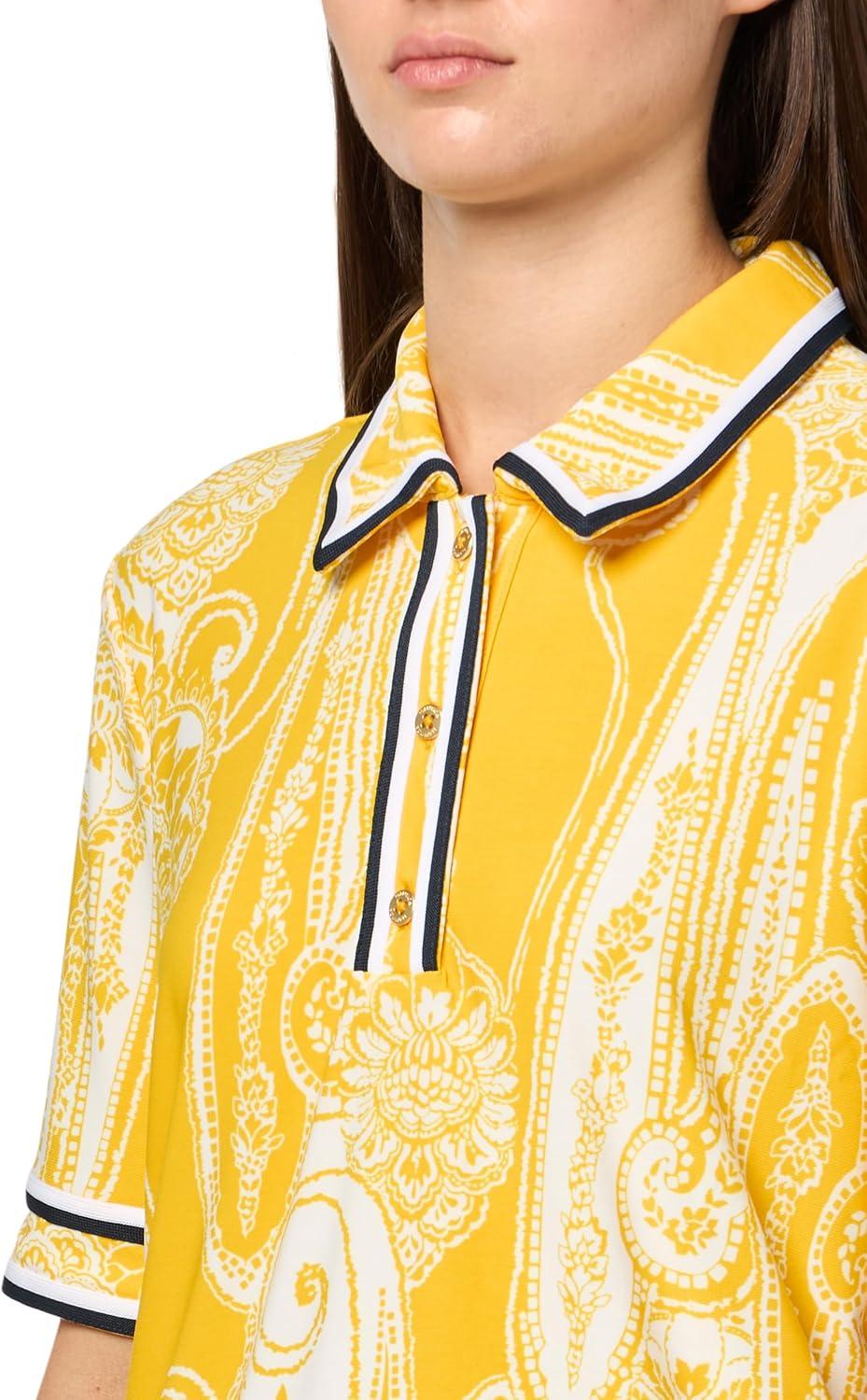 imageNautica Womens Short Sleeve Knit Paisley Print Collared PoloGoldenrodIvory