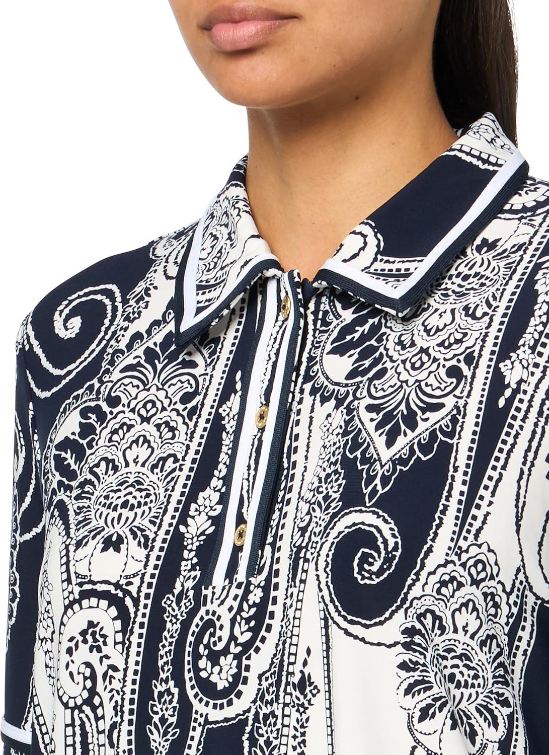 imageNautica Womens Short Sleeve Knit Paisley Print Collared PoloNight SkyIvory
