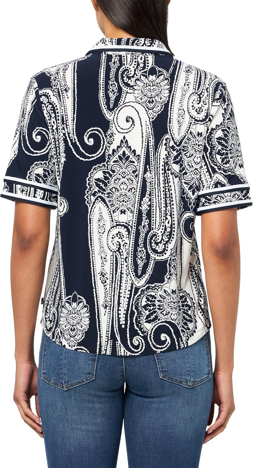 imageNautica Womens Short Sleeve Knit Paisley Print Collared PoloNight SkyIvory