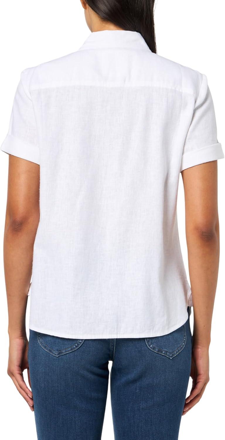 imageNautica Womens Short Sleeve Linen Blend Button Up Collared Camp ShirtBright White