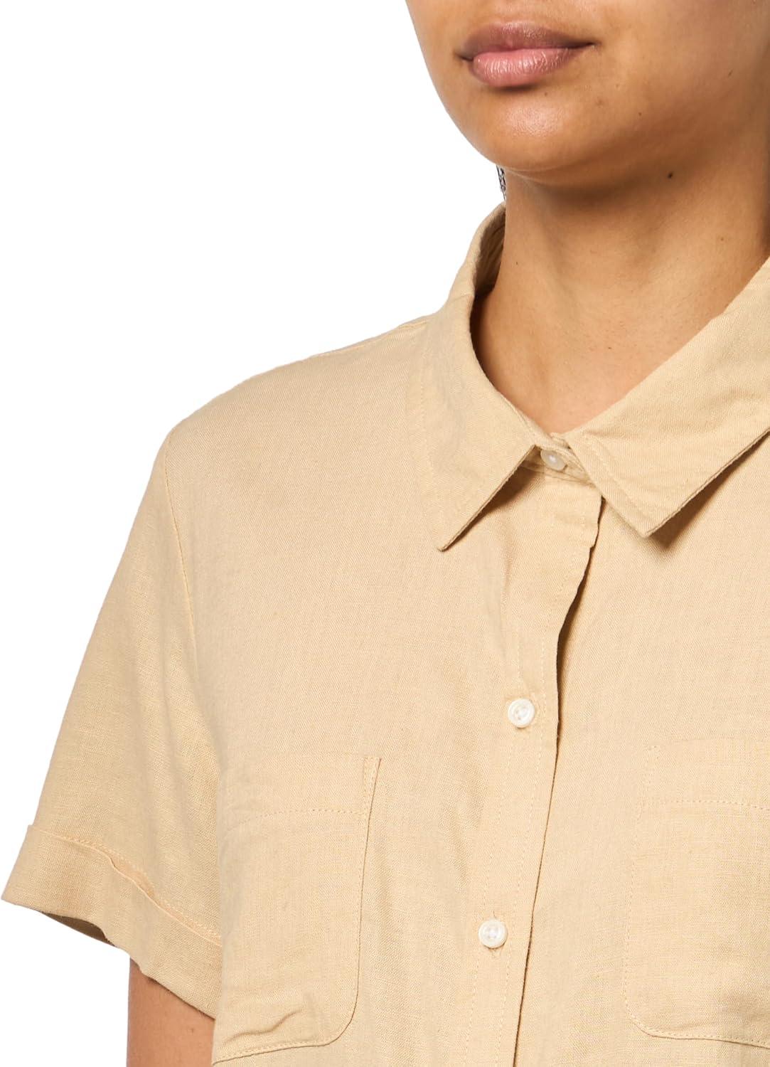 imageNautica Womens Short Sleeve Linen Blend Button Up Collared Camp ShirtIrish Cream