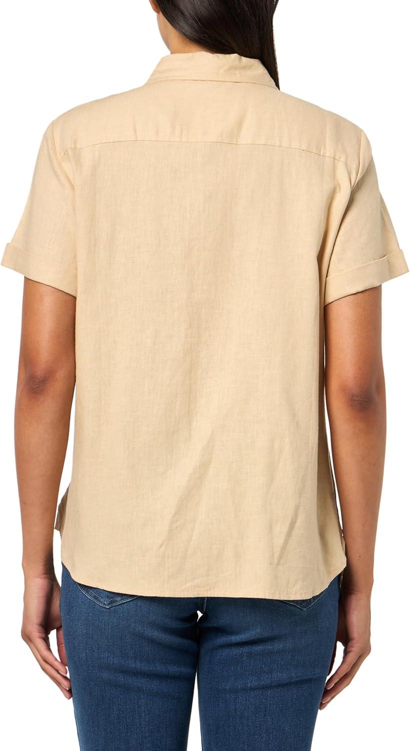 imageNautica Womens Short Sleeve Linen Blend Button Up Collared Camp ShirtIrish Cream