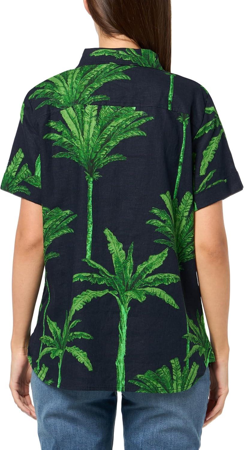 imageNautica Womens Short Sleeve Linen Blend Button Up Collared Camp ShirtNight Sky Multi