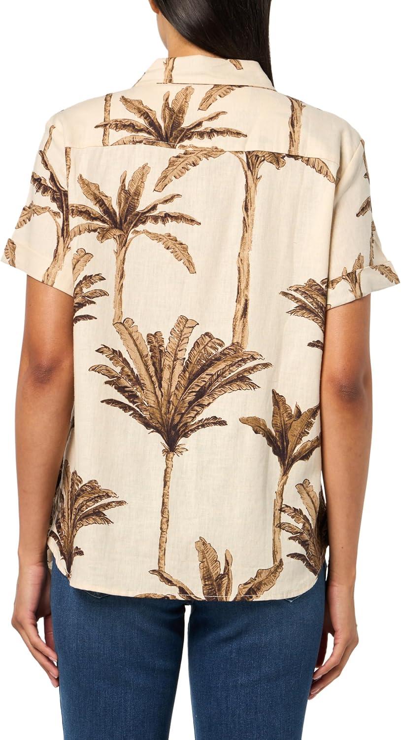 imageNautica Womens Short Sleeve Linen Blend Button Up Collared Camp ShirtParchment Multi
