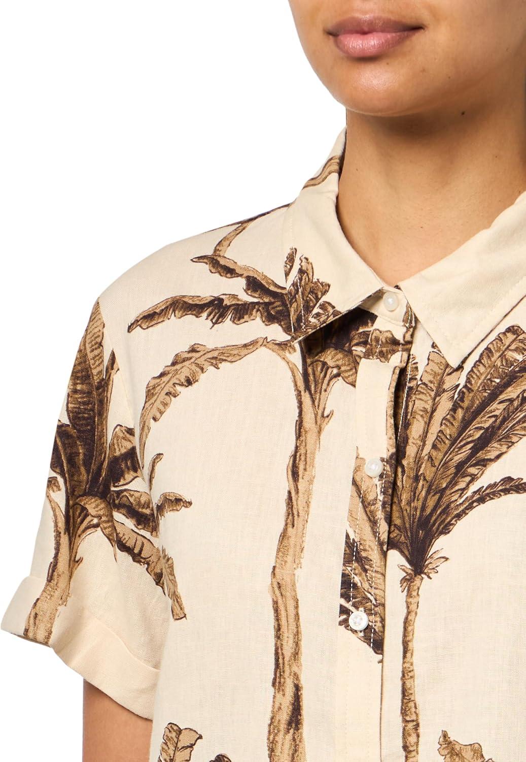 imageNautica Womens Short Sleeve Linen Blend Button Up Collared Camp ShirtParchment Multi