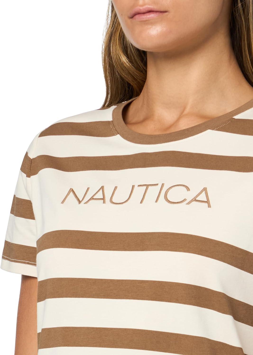 imageNautica Womens Short Sleeve Logo Graphic TShirtWhite Swan Multi