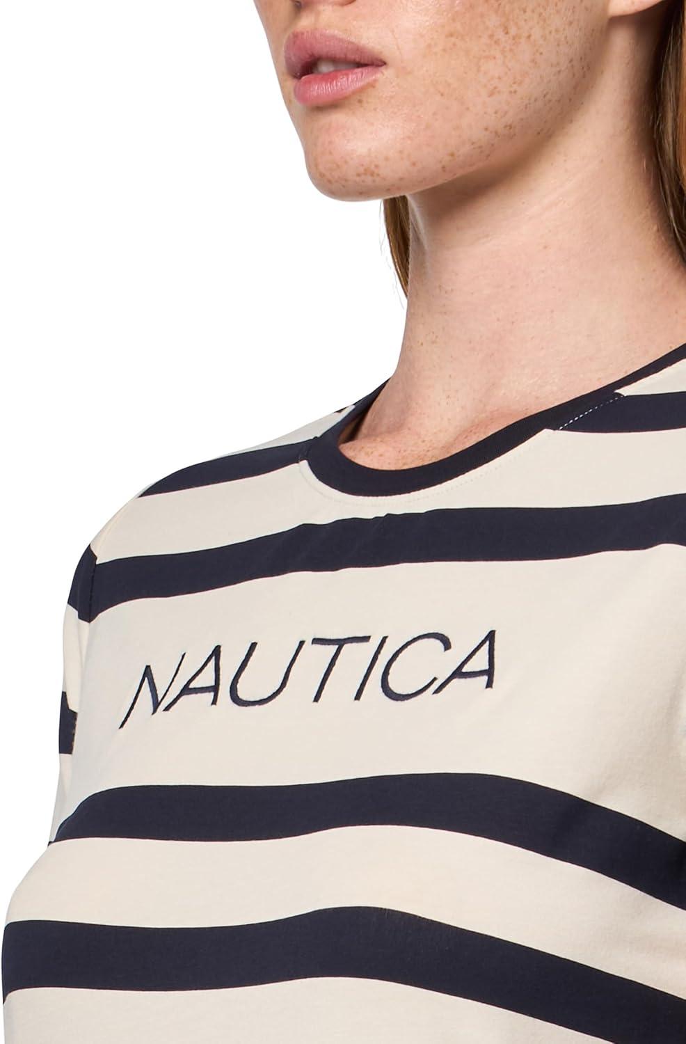 imageNautica Womens Short Sleeve Logo Graphic TShirtWhite SwanNight Sky
