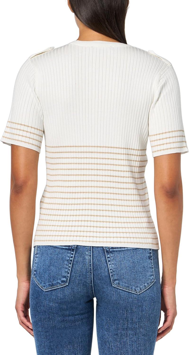imageNautica Womens Short Sleeve Lurex VNeck PulloverIvory Multi