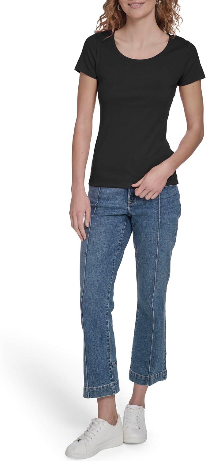 imageNautica Womens Short Sleeve Solid Cotton Scoop Neck TShirtBlack