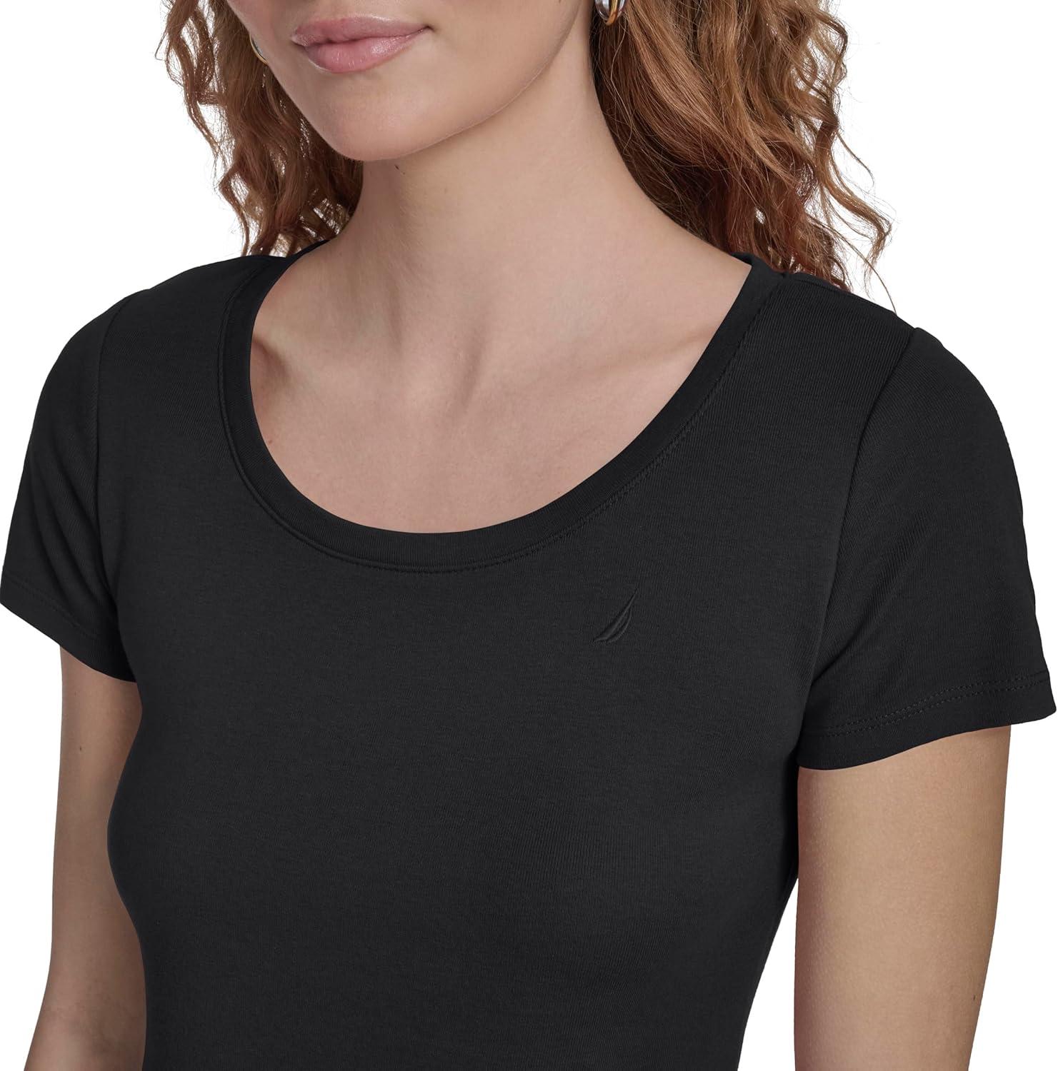 imageNautica Womens Short Sleeve Solid Cotton Scoop Neck TShirtBlack