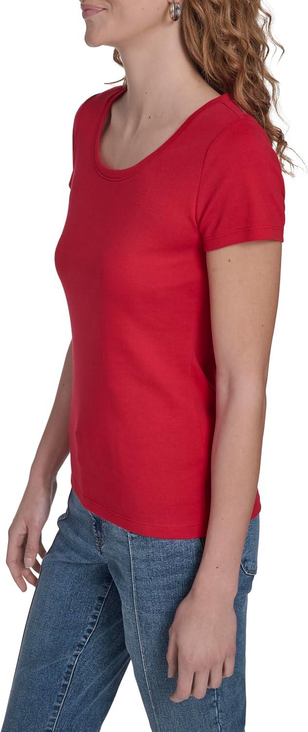 imageNautica Womens Short Sleeve Solid Cotton Scoop Neck TShirtEnglish Rose