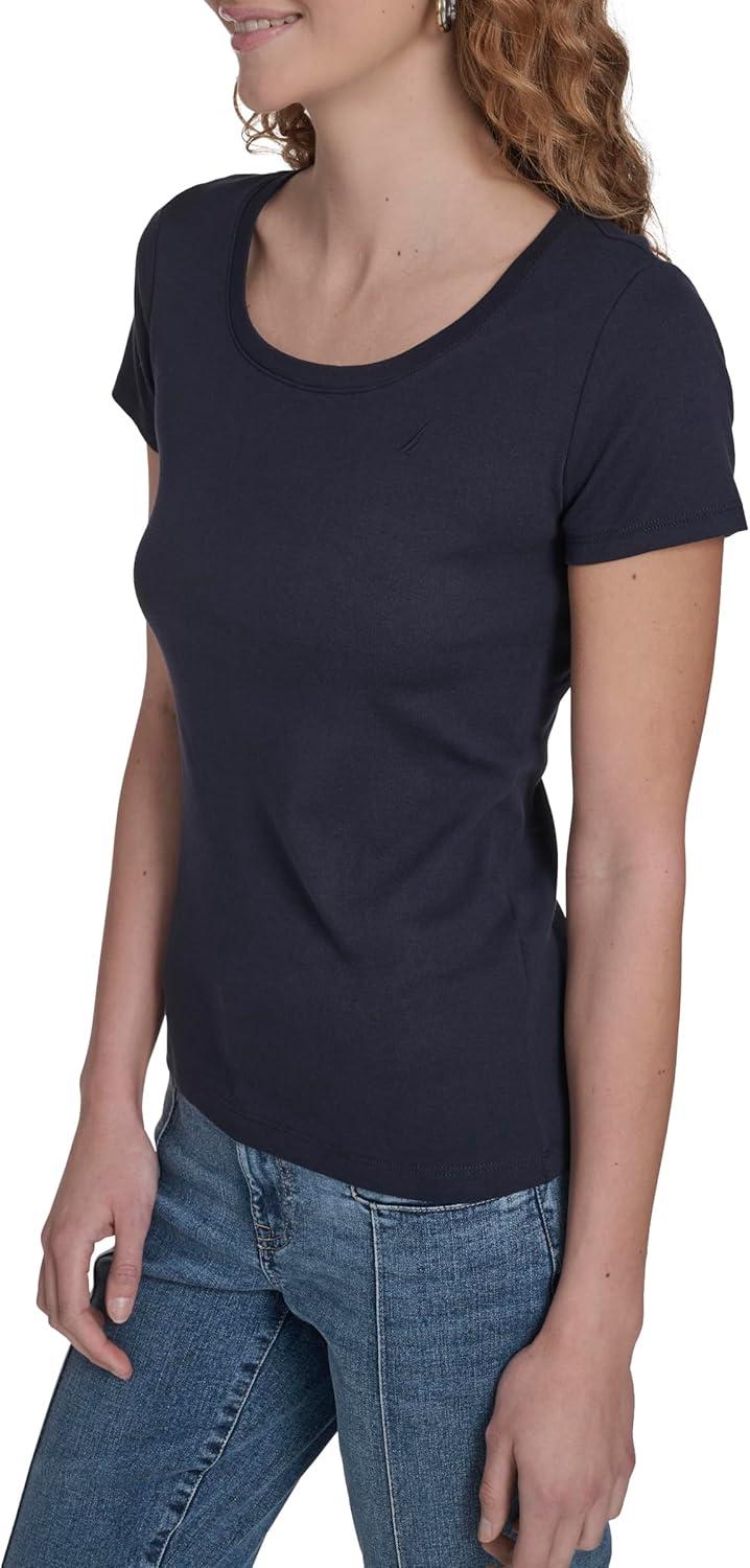 imageNautica Womens Short Sleeve Solid Cotton Scoop Neck TShirtNight Sky