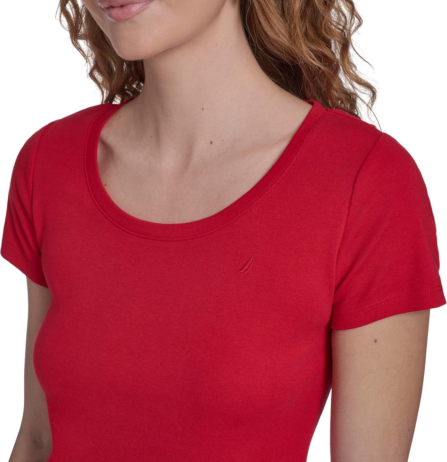imageNautica Womens Short Sleeve Solid Cotton Scoop Neck TShirtScarlet