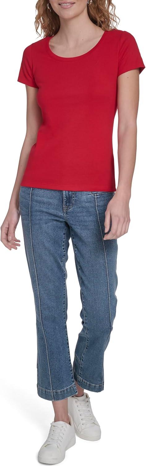 imageNautica Womens Short Sleeve Solid Cotton Scoop Neck TShirtScarlet