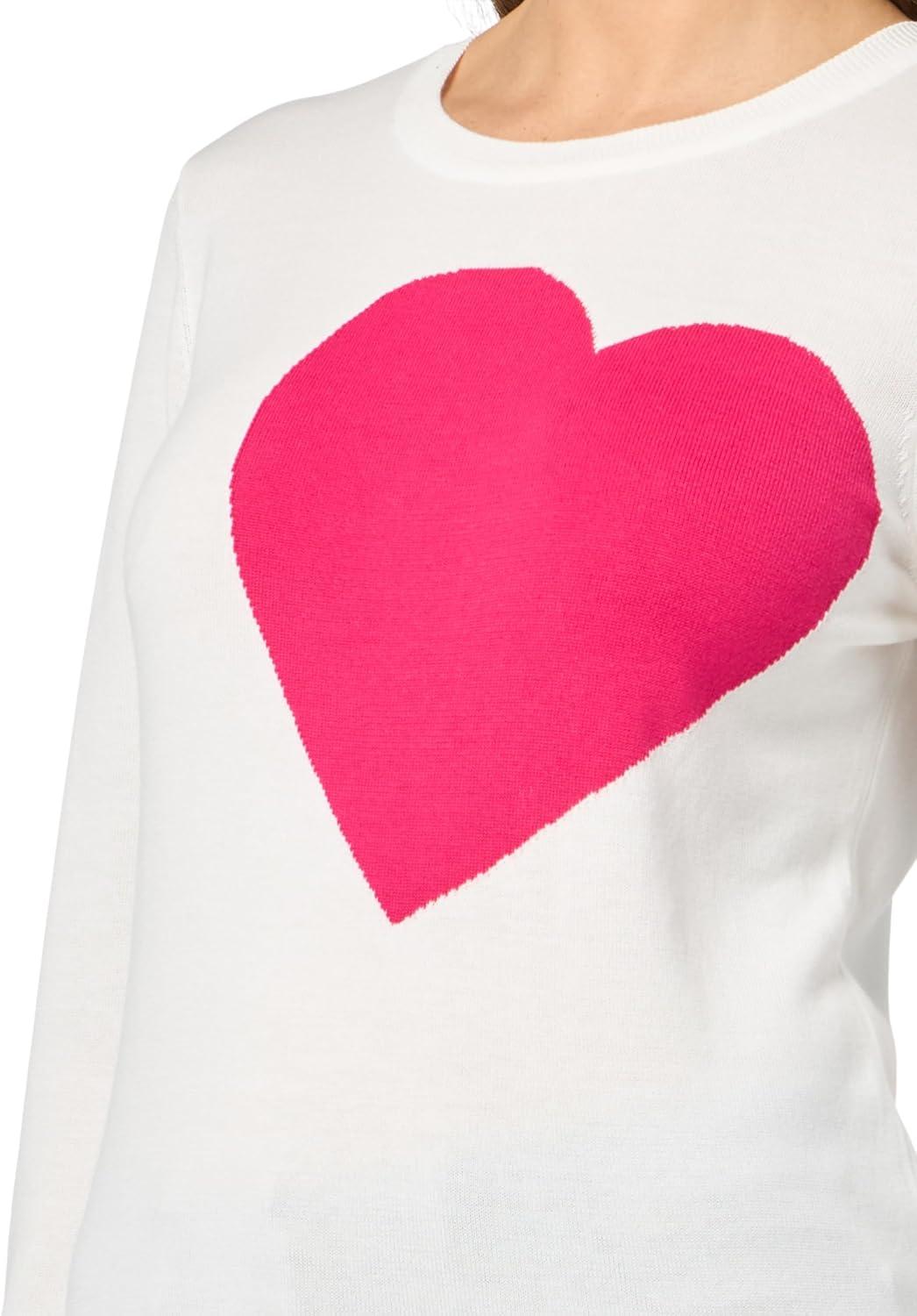 imageNautica Womens Soft Heart Long Sleeve Crewneck SweaterIvoryAster Pink