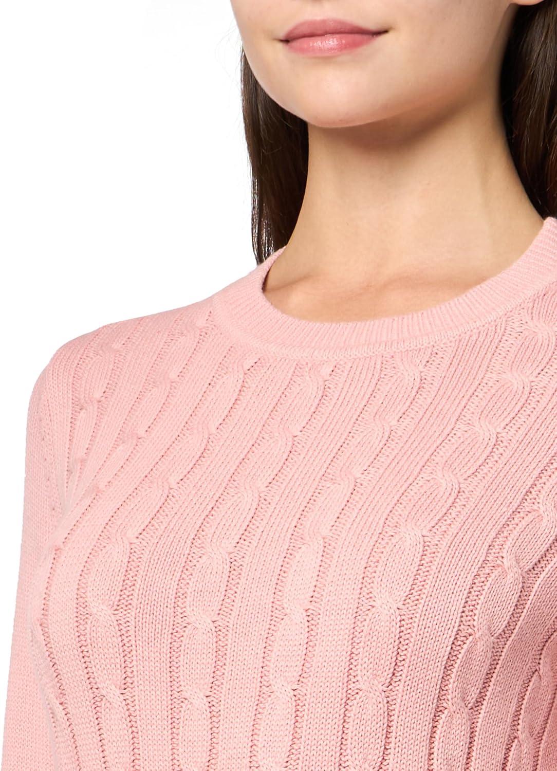 imageNautica Womens Solid Cable Long Sleeve Tipped SweaterBridal Rose Multi